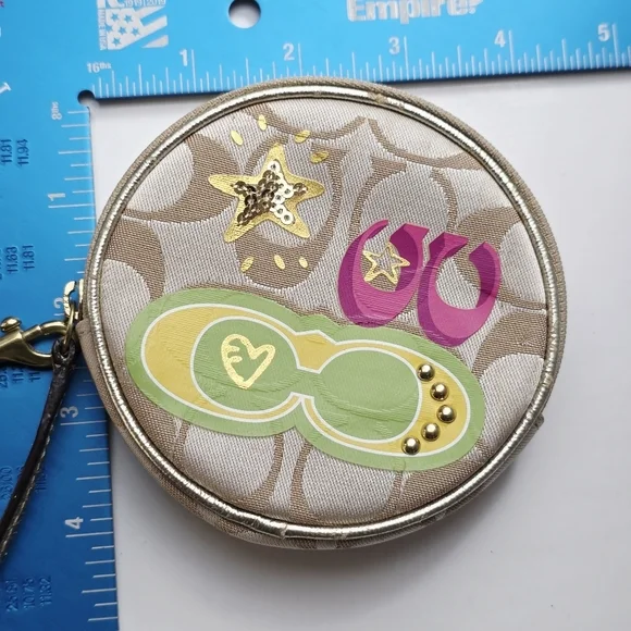 Coach Round Wristlet Key Holder Coin‎ Pouch Bag Charm